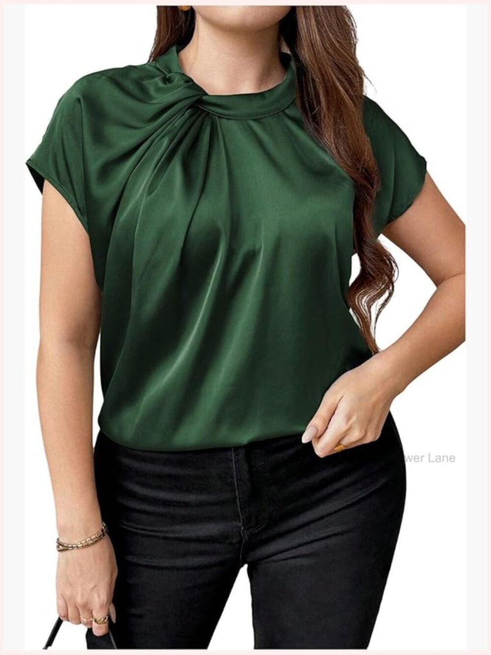 Plus Size Satin Blouse Short Sleeve Twist Ruched Business Casual Tops